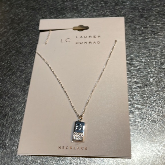 LC mini dog tag “H” silver tone cubic zirconia initial necklace, NWT - Picture 7 of 10